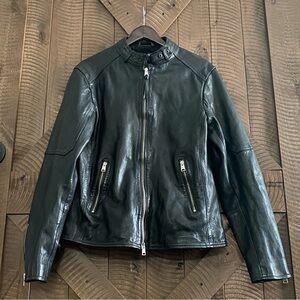 AllSaints Cora Leather Snap Back Collar Jacket Large EUC